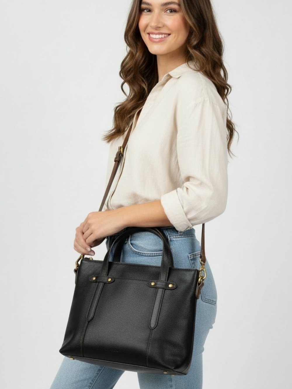 Fossil Felicity Black Leather Satchal